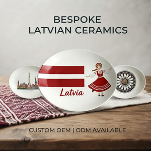 Customized Latvia Moldova Poland Themed Souvenir Ceramic Plate Multiple Countries Round Serving Dinner Plates - Product Image 1