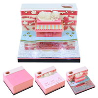 Bloc-notes calendrier 2027 Sweet Dream Cat House, cube mémo chat mignon, bloc de papier artistique, accessoire de bureau créatif, cadeau avec boîte de présentation en acrylique
