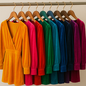 Ropa de terciopelo dorado usada de moda para mujer brillante, de moda, asequible - Product Image 1