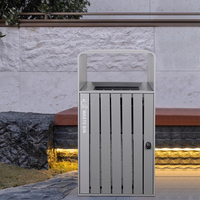 Poubelle de rue en plastique recyclé de 120 L, en bois, pour jardin, patio, poubelle à ordures, couvercle en acier inoxydable, debout, pour parc, public