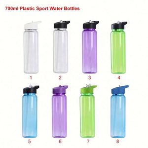 Bouteille d'eau sport en plastique 700 ml personnalisable avec logo, qualité alimentaire, avec paille rabattable, couvercles anti-fuite, poignée portable et large ouverture - Product Image 4