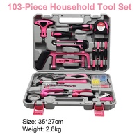 Ensemble d'outils ménagers 103 pièces, kit d'outils à main pour réparation domestique avec marteau, clé à molette, tournevis, pinces, douilles, ruban à mesurer dans un coffret