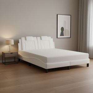 Letto Imbottito Bianco in Ecopelle, Design Moderno e Morbido, Struttura in Legno, Misura Queen - Product Image 2