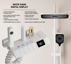 Set Doccia di Lusso Nero a Parete con Rubinetto a Pianoforte, Sistema LED Digitale Intelligente, Massaggiatore, Getto Delicato e Barra Scorrevole in Acciaio Inossidabile - Product Image 4