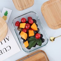 Boîte en verre avec couvercle en bambou et en bois, boîte à lunch en verre résistant à la chaleur, boîte de conservation fraîcheur, boîte de rangement réfrigérée pour réfrigérateur