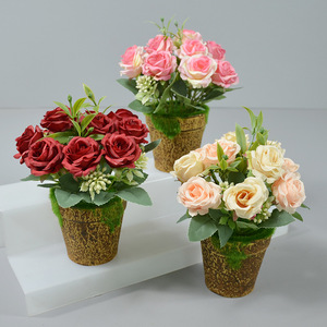 Dongchen Crafts - Bonsái de Rosa Artificial en Maceta, Flor de Seda de 10 cm a 30 cm, Decoración para el Hogar y la Oficina - Product Image 1