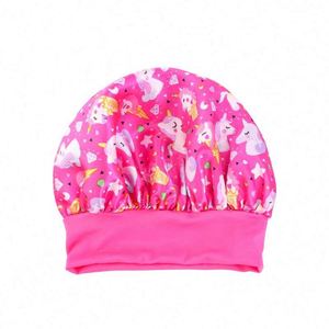 Bonnet de nuit en satin imprimé motif cheval de dessin animé pour enfants, avec large bande, usage quotidien, unisexe, toutes saisons, ajustable, vente en gros - Product Image 3
