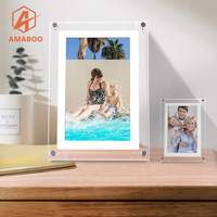 AMABOO Cadre photo numérique en acrylique avec horloge, écran LCD 7 pouces, alimenté par piles, pour objets vidéo et photos à effet infini, en cristal transparent, vente en gros