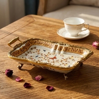 Bol à collation en porcelaine peint à la main MKMJ Art Decor avec plateau décoratif en cuivre pour table basse