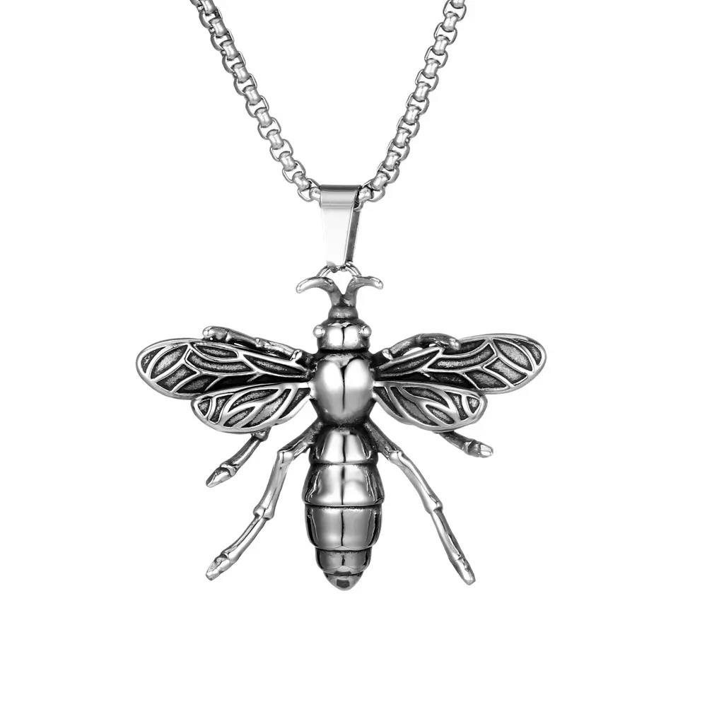 الفولاذ المقاوم للصدأ النحل خمر فاك بيتل قلادة تصميم الحشرات الحيوان النساء الرجال المجوهرات الطبيعة مربي النحل