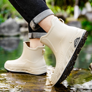 Botas de Lluvia Impermeables para Hombre, Color Negro y Rojo, Antideslizantes, Resistentes al Desgaste, de Caña Corta, Tipo Chelsea - Product Image 3