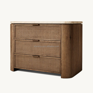 Tủ đầu giường MYHOME chất lượng cao làm từ gỗ sồi nguyên khối của Pháp, 3 ngăn kéo, mặt bàn bằng đá travertine - Product Image 2