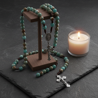 Colliers chapelets robustes en paracorde avec perles en pierre naturelle, chapelets catholiques, croix Saint Benoît, cadeau pour hommes, cadeau de prière