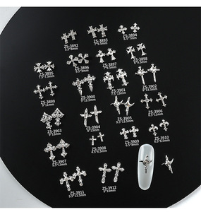 10 piezas de adornos retro de aleación con forma de cruz para uñas, accesorios 3D plateados con diamantes de imitación para diseño de manicura - Product Image 2