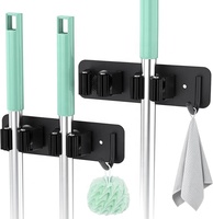 Wandbevestigde mop- en bezemhouder van roestvrij staal, zelfklevende borstelhouder met haak, keukenhulp, mop-hanger