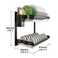 Égouttoir à vaisselle de cuisine en acier inoxydable Égouttoir à vaisselle de séchage Organisateur de bols de rangement Égouttoir à vaisselle mural en métal à 2 niveaux