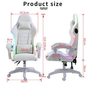 Chaise de jeux ergonomique RVB en cuir PU blanc Chaise de jeu à LED pour ordinateur de course Chaise de jeu de course avec haut-parleurs - Product Image 4