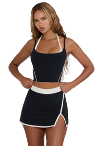 KY网球衫松紧中腰腰带对比饰边内置短裤前分体柔软主动迷你短裙 - Product Image 3