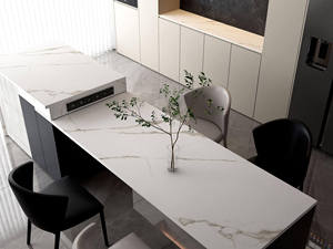 <span class=keywords><strong>Zeus</strong></span> White, dalle de pierre en porcelaine polie moderne de luxe, écologique, durable, grande dalle pour comptoir de table d'hôtel et de maison, design de modèle 3D - Product Image 5