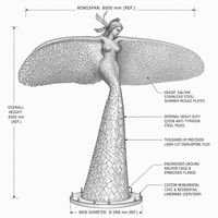 Sculpture d'ange abstraite moderne en acier inoxydable BLVE, grande taille, figurine féminine ailée, art pour l'aménagement paysager des places urbaines