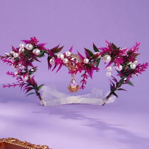 Diadèmes rétro en strass violets, feuilles, perles fraîches à double couche, accessoires pour <span class=keywords><strong>cheveux</strong></span>, fleurs, <span class=keywords><strong>couronne</strong></span> de <span class=keywords><strong>cheveux</strong></span> élégante - Product Image 1