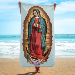 Religieuze Jezus Christus Katholieke Maagd Mary Onze Dame Van Virgen De Guadalupe Print Strandlaken 70*150Cm 370Gsm