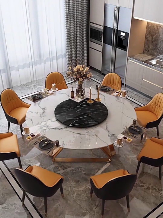 White Marble Dining Table Set 8 Chairs Gold Party Wedding Metal Steel ...