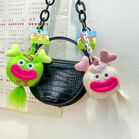 Porte-clés en peluche monstre en gros, porte-clés de dessin animé personnalisé avec pompon, pendentif de sac moelleux pour voiture