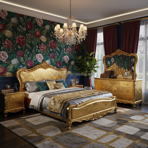 Juego de Muebles de Dormitorio de Lujo OE-FASHION con Hojas de Oro Antiguo, Cama King Size y Armario para <span class=keywords><strong>Hotel</strong></span> o Villa - Product Image 3