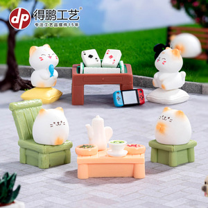 Dp Miniature Cat Tea Set Resin Dollhouse Furniture Toys Decorative Accessories For Desktop Display - Product Image 3