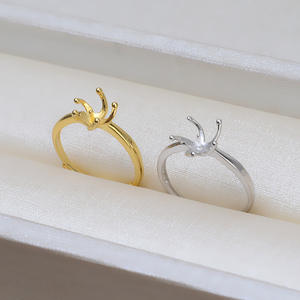 แหวนเงินแท้ S925 แบบห้าก้านเปิด ปรับขนาดได้ 6-7 สำหรับทำเครื่องประดับมุก DIY พร้อมชุบทอง 14k 218 ฐานเปล่า - Product Image 3