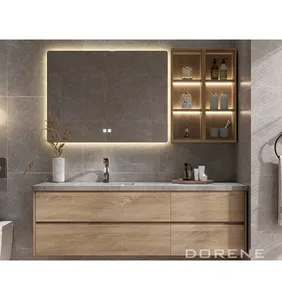 2023 Dorene 72 Inch White Oak Wood New Modern Design Double Sink Floating Bathroom Vanity Cabinet With Led Mirror