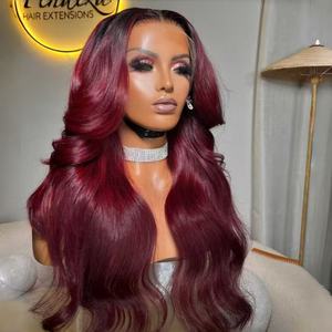 Perruque frontale en dentelle HD 13x4 13x6 en <span class=keywords><strong>cheveux</strong></span> humains vierges <span class=keywords><strong>noir</strong></span> racine bordeaux, ligne de <span class=keywords><strong>cheveux</strong></span> naturelle, sans colle, nœuds invisibles, ondulation naturelle - Product Image 4