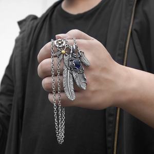 Conjunto de Joyería de Acero Inoxidable para Hombre, Collares Retro de Moda, Collares con Colgante de Pluma para Hombre, Accesorios de Bisutería - Product Image 6