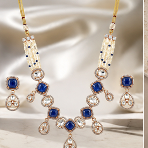 Rose 925 Silver Sapphire <b>Statement</b> <b>Necklace</b> Set with Diamond Accents and Beaded Chain for Women Wedding Jewelry - Product Image 2