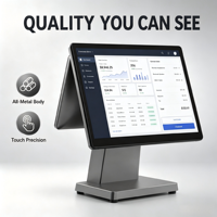 Terminal POS Tablet Android 15,6 Inci dengan Basis Logam Kustom, Sistem Kasir Layar Sentuh untuk Toko Swalayan