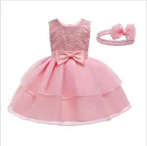 D0116 Ready Made Kids Girl Dress Baby Fancy Frock Design Newborn First Birthday Party Dress 1 Year Old Girl