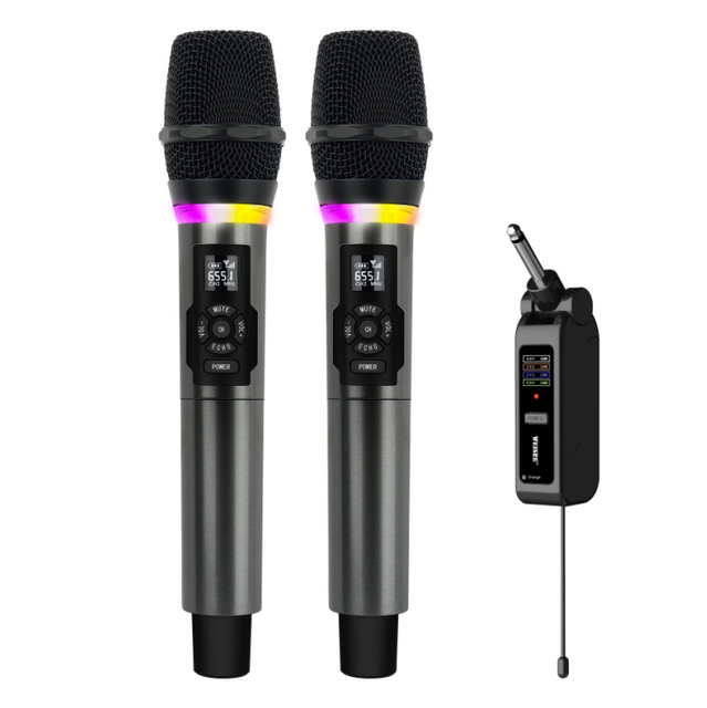 Wireless Handheld Microphone C Rechargeable 2.4GHz 90dB SNR Noise Reduction Volume Control LED Lights 40H 200FT Low Latency