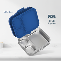Boîte à lunch bento classique en acier inoxydable à 3 compartiments, 800 ml, sans BPA, couvercle en silicone ABS, compatible micro-ondes, anti-fuite