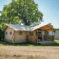 Tente Safari 5x9m en Toile de Coton Oxford avec Matériaux PVC/PVDF, Ouverture Rapide Quatre Saisons, Portable, Droite, 2 Chambres, 4 Personnes
