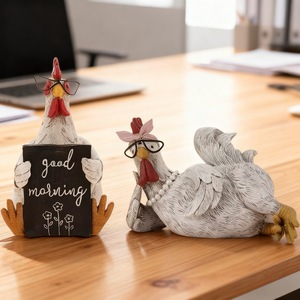 Good Morning Chicken Resin Figurines 2Pcs Desk Decor <b>Office</b> <b>Supplies</b> Modern Farmhouse Style - Product Image 1
