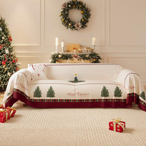 Funda de sofá a cuadros navideños, cobertura total, antideslizante, imitación lino, lavable a máquina, tipo almohadilla para sofás en general - Product Image 4
