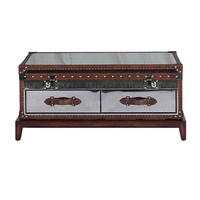 Meuble de bar à cigares et à whisky en acier inoxydable de style antique, table basse