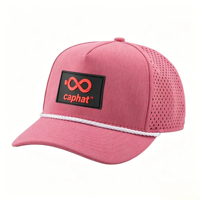 Casquettes de baseball OEM personnalisées en polyester imperméable avec logo en caoutchouc PVC, perforées au laser, 5 panneaux, avec cordon hydro pour le golf