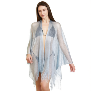 Petit cardigan en maille 92x165cm à franges, ouvert sur le devant, pour couvrir les maillots de bain - Product Image 2