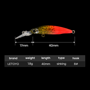Micro-minnow coulant Premium 40mm 1.8g en ABS, Wobbler Jerkbait 8 #   Hameçon pour appâts durs, pour la pêche au bar en eau douce et en eau salée - Product Image 3