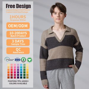 Pulls en tricot personnalisés avec logo ODM pour adolescents et hommes, col en V, manches longues, style polo classique - Product Image 2
