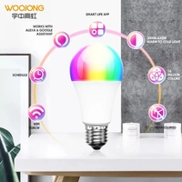 Ampoule LED intelligente WOOJONG RGB E26/E27/B22 Alimentée par courant alternatif CRI élevé 80 Plastique Contrôle à distance WiFi Éclairage intérieur 7W/9W Garantie de 2 ans
