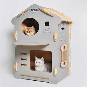 Large Wooden Kitty Villa with Resting Box Cat House Indoor Cage Cat Enclosure