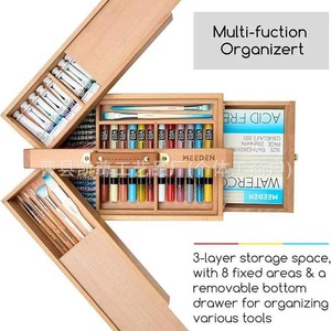 Caja de almacenamiento portátil de madera para pinceles, caja de herramientas de pintura multicapa, caja de almacenamiento plegable para pintura al óleo para dibujo artístico. - Product Image 1